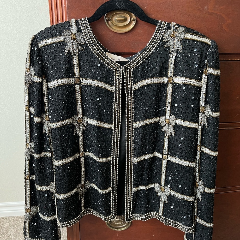 Vintage Laurence Kazar black silk sequin and beaded jacket - stunning piece!